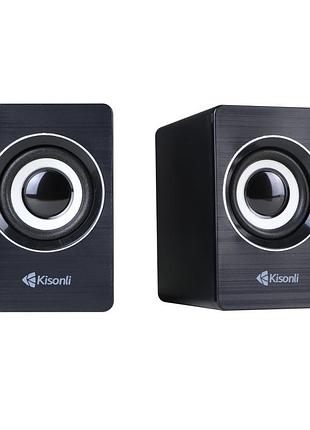 Колонки для пк та ноутбука kisonli a-707 multimedia speaker usb - 2.0/aux 3.5mm, потужністю 2x3w black