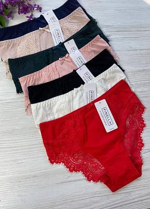 Трусики жіночі з бавовни декоровані мереживом від бренду  finella 90790🎀