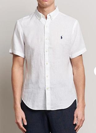 Льняная шведка, рубашка polo ralph lauren custom fit linen short sleeve shirt white