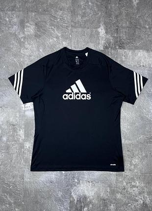 Футболка adidas адідас чорна чоловіча спортивна оригінал climalite xl для тренувань бігу залу великий логотип черная мужская спортивная