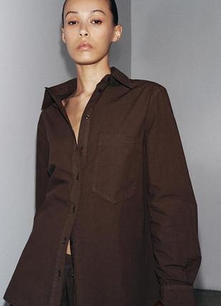 Zara шоколадна сорочка з кишенею