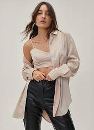 Жіноча сорочка + топ бренду nasty gal розміру оверсайз темно зеленого кольору