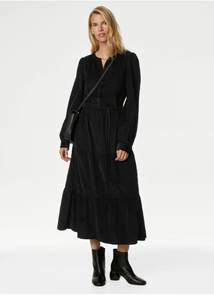 Котонова вельветова ярусна міді сукня marks & spencer.