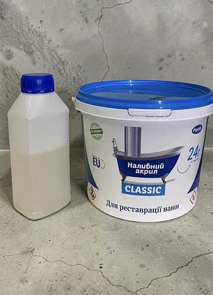 Наливний акрил plastall classic 1.2 м для реставрації ванни — білий глянець, 24 години, без майстра, 1.6 кг/л