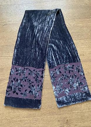 Шовковий оксамитовий шарф з квітами деворе, 145х24