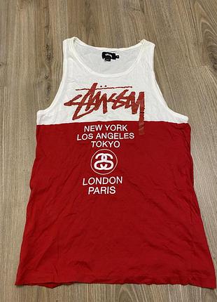 Stussy майка чоловіча вінтажна розмір м червона біла стусі футболка безрукавка стуссі