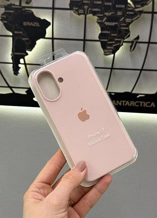 Чехол silicone case с микрофиброй для iphone 17, качественный чехол-накладка с микрофиброй для айфон 17 (пудровый)
