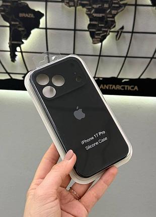 Чехол закрытая камера silicone case с микрофиброй для iphone 17 pro, качественный чехол с микрофиброй для айфон 17 про (черный)