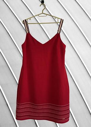 Женское сарафан ted baker размер l xl оригинал красное платье на бретелях с золотым декором фактурная ткань кармана тед бекер стана как новая идеал xl