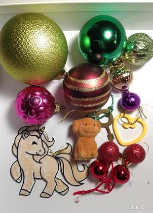 Елочная игрушка новогодняя подвеска на елку шарик, единорог, собачка, 19 вещей набор