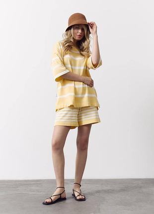 Вязаный костюм двойка футолбка и шорты размер oversize