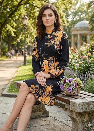 Черное платье с цветочным принтом от new look