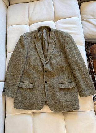 Вовняний чоловічий піджак harris tweed edinburgh woollen mill xl xxl класичний піджак ялинка оливкового кольору