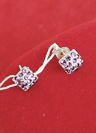 Срібні сережки пуссети з фіолетовими кристалами swarovski