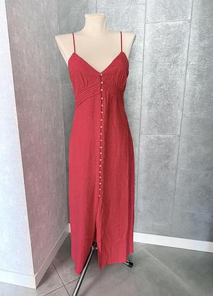 Червоний льняний сарафан від zara