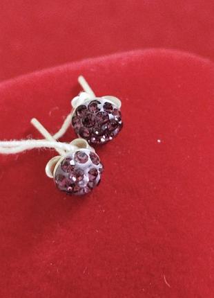 Срібні сережки цвʼяшки з фіолетовими кристалами swarovski