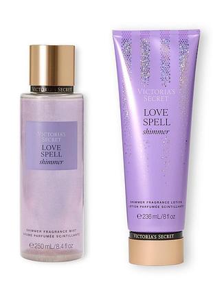 Набор для тела victoria's secret love spell shimmer (мист 250 мл + лосьон 236 мл)