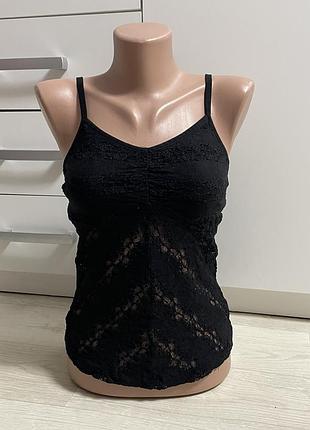Майка на бретельках черная ажурная женская xs-s