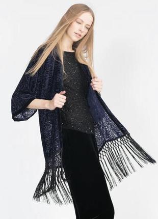 Zara тренд новый пиджак-кимоно, накидка, кафтан, разлетайка с бахромой размер l1 фото