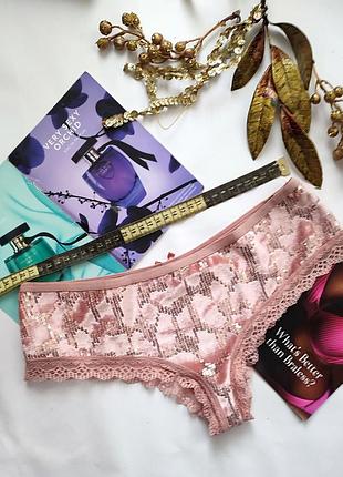 Трусы victoria's secret very sexy velour lace cheeky розовый цвет с пайетками.
