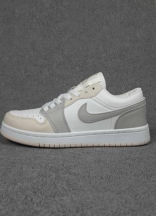 Nike air j0rdan 1 low низкие белые с серым с бежевым