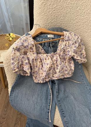 Ніжний лляний топ в квітковий принт h&m, xs