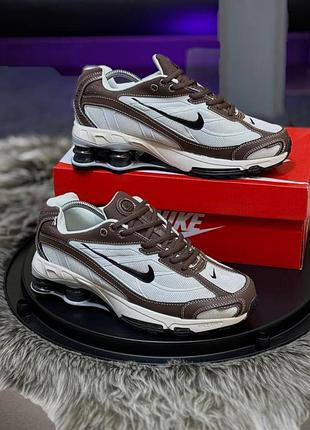 Кроссовки мужские nike shox tl x supreme, коричневые демисезонные весна-лето-осень кожа текстиль размер 41-45 новые 0035-4
