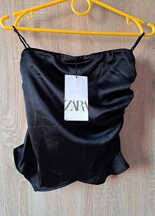 Новый черный атласный бандо топ zara размер xs