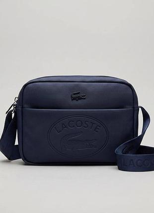 Чоловіча сумка lacoste через плече, сумка барсетка через плече лакоста, сумка синього кольору lacoste