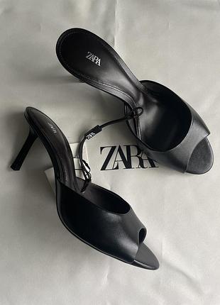 Мюлі на підборах zara з натуральної шкіри