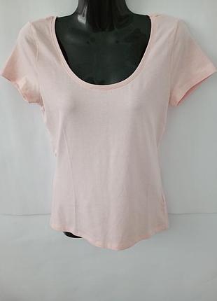 Футболка для девочки h&amp;m, хлопковая, розовая, хлопковая,футболочка,пудра, тонкая,вырез,лето,базовая,легкая, облегающая, приталенная