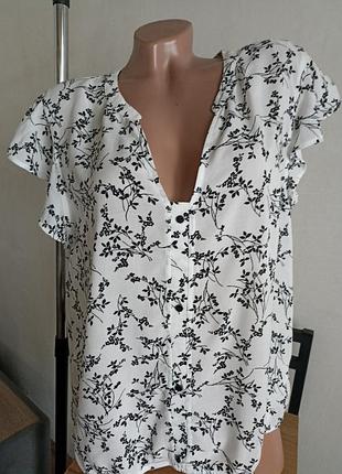 Блуза женская белая в черный цветок orsay, размер 44 европейский, l-xl, ткань тонерожка 100% вискоза, свободный крой, по низу резинка, состояние идеальное