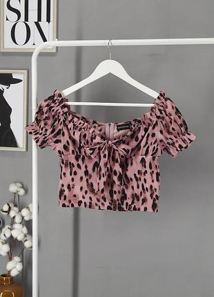 Топ с открытыми плечами и бантом "prettylittlething" с животным, леопардовым принтом, uk10/eur38.