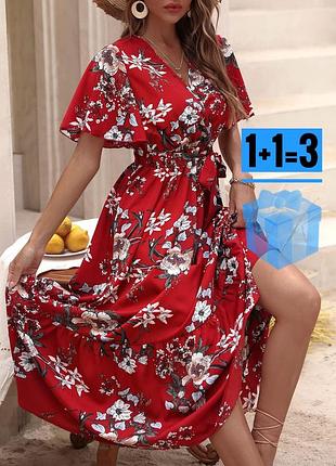 🥰 міді сукня в квітковий принт з поясом shein (yozy) l