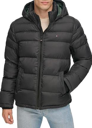 Мужская черная зимняя куртка пуфер Tommy hilfiger с капюшоном