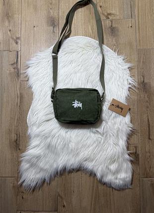 Сумка через плече stüssy canvas | стильна барсетка стуссі з канвасу у лаконічному streetwear дизайні зелений