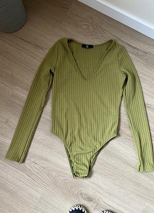 Боді missguided оливковий з рукавом, 36 розмір