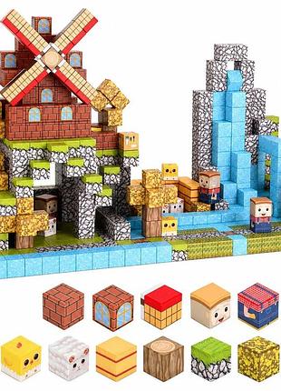 Магнітний конструктор minecraft млин і гірський водоспад 100 деталей — поринь у світ майнкрафт