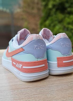 Nike air force 1 shadow белые с бирюзой и пудрой