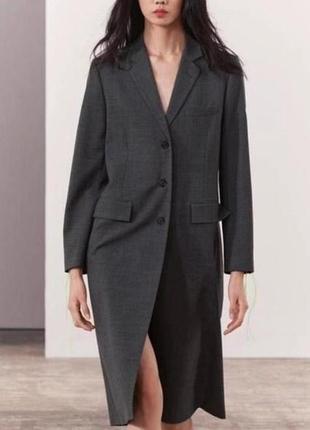 Длинный шерстяной жакет плащ пальто zara
