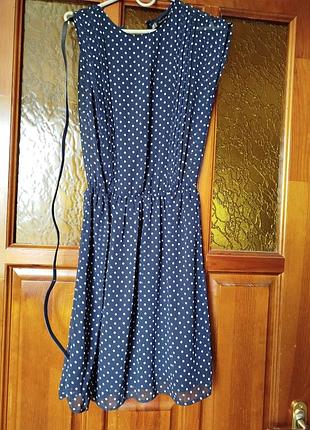 Шифонова сукня темно-синя в горох,xs,s, zara