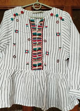 Вишита блуза , льон, zara,xs,s