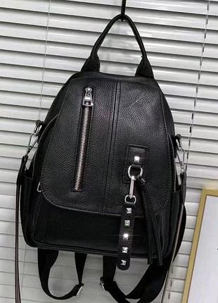Стильный женский сумка-рюкзак из натуральной кожи черный