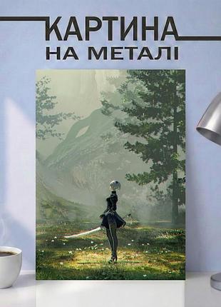 Картина на металле 15х20 (а5) nier: automata — с персонажем 2b, уникальный подарок