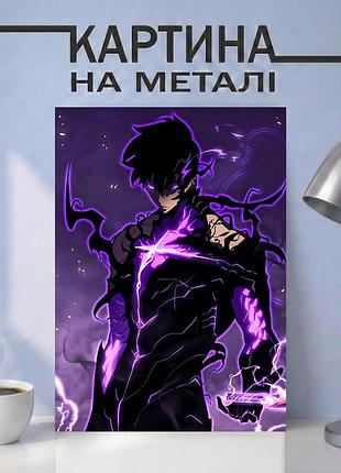 Аніме картина на металі 31х40 (а3) тільки я беру новий рівень (solo leveling) — з персонажем сон джин ву — лезо безодні а3