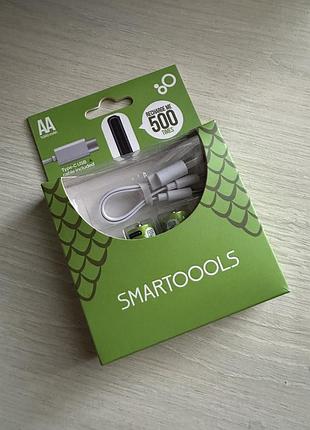 Батарейки комплект багатозарядних батарейок + зарядка smartoools usb 2аа 1000mah 2 шт