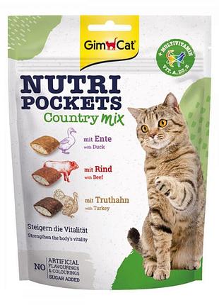 Gimcat nutri pockets country mix multi-vitamin ласощі для кішок качка з яловичиною і індичка з вітамінами 150г