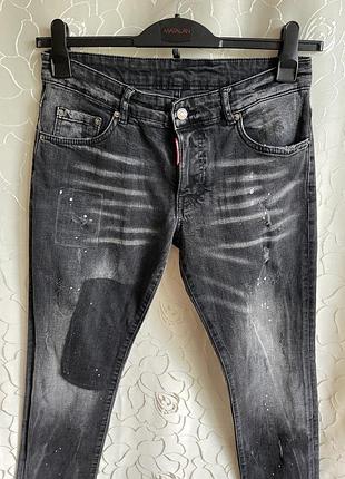 Dsquared distressed denim made in italy slim jean мужские джинсы италия серо черные потертости деним патч пятна краска латка w30 l32