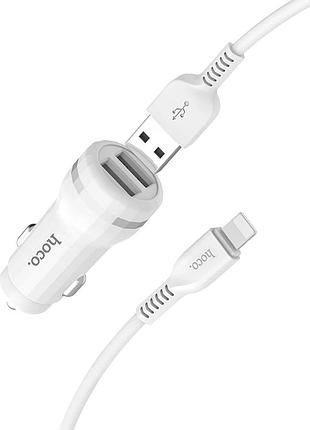 Автомобильное зарядное устройство hoco lightning cable z27 2usb 2.4a white