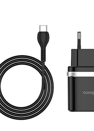 Адаптер сетевой hoco type-c cable smart fcp/afc c12q 1usb 3a 18w qc3.0 black